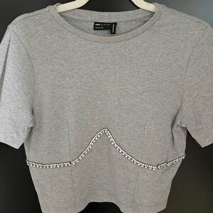 Asos Heather Grey Tee with Crystal Detailing on Bodice